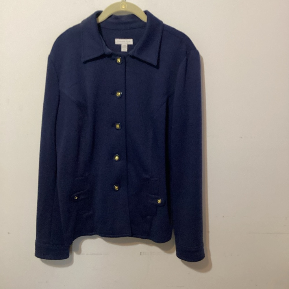 Charter Club Women’s Large Navy Blue Gold Crest Buttons Jacket